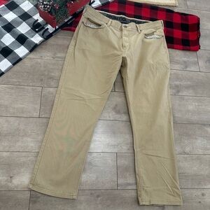 Iron Co. Pants Mens 38x30 Beige Tan Casual Flat Front Straight Leg Stretch Chino